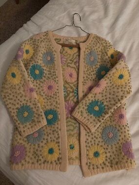 Vintage Rare Wool Floral Knit Cardigan - Pastel Flowers